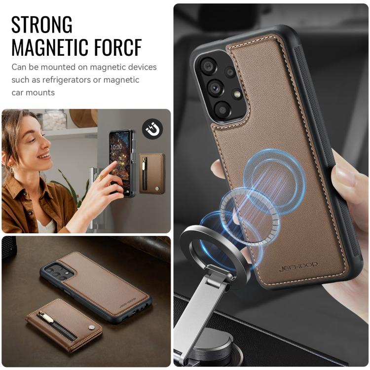 For Samsung Galaxy A23 4G / 5G JEEHOOD J12 Exquisite RFID MagSafe Zipper Card Bag Phone Case