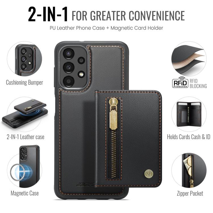 For Samsung Galaxy A23 4G / 5G JEEHOOD J12 Exquisite RFID MagSafe Zipper Card Bag Phone Case