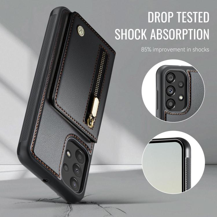 For Samsung Galaxy A23 4G / 5G JEEHOOD J12 Exquisite RFID MagSafe Zipper Card Bag Phone Case
