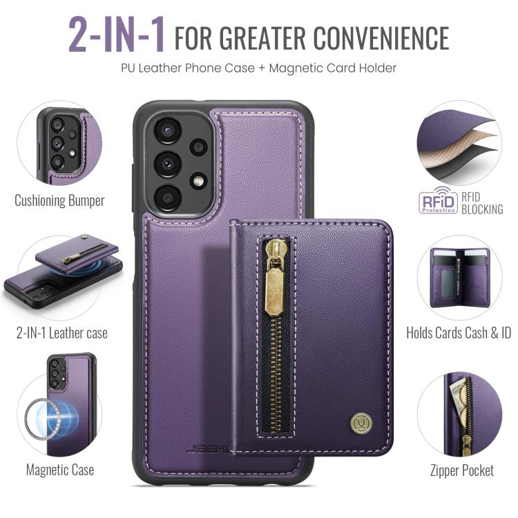For Samsung Galaxy A33 5G JEEHOOD J12 Exquisite RFID MagSafe Zipper Card Bag Phone Case