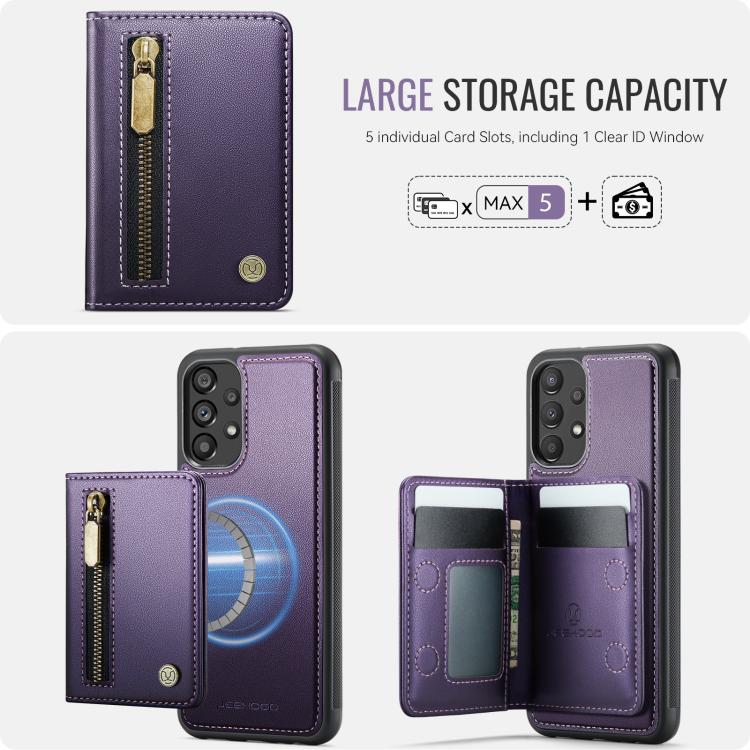 For Samsung Galaxy A33 5G JEEHOOD J12 Exquisite RFID MagSafe Zipper Card Bag Phone Case