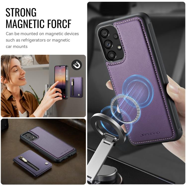 For Samsung Galaxy A33 5G JEEHOOD J12 Exquisite RFID MagSafe Zipper Card Bag Phone Case