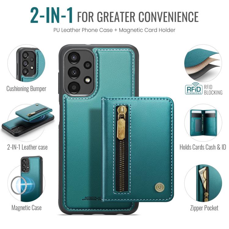For Samsung Galaxy A33 5G JEEHOOD J12 Exquisite RFID MagSafe Zipper Card Bag Phone Case