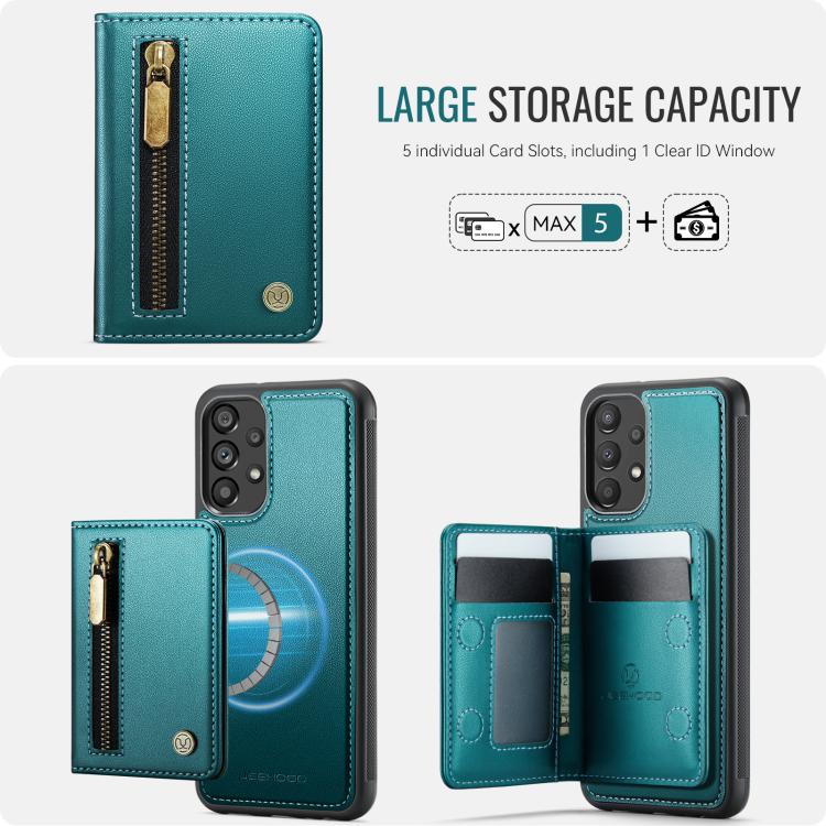 For Samsung Galaxy A33 5G JEEHOOD J12 Exquisite RFID MagSafe Zipper Card Bag Phone Case