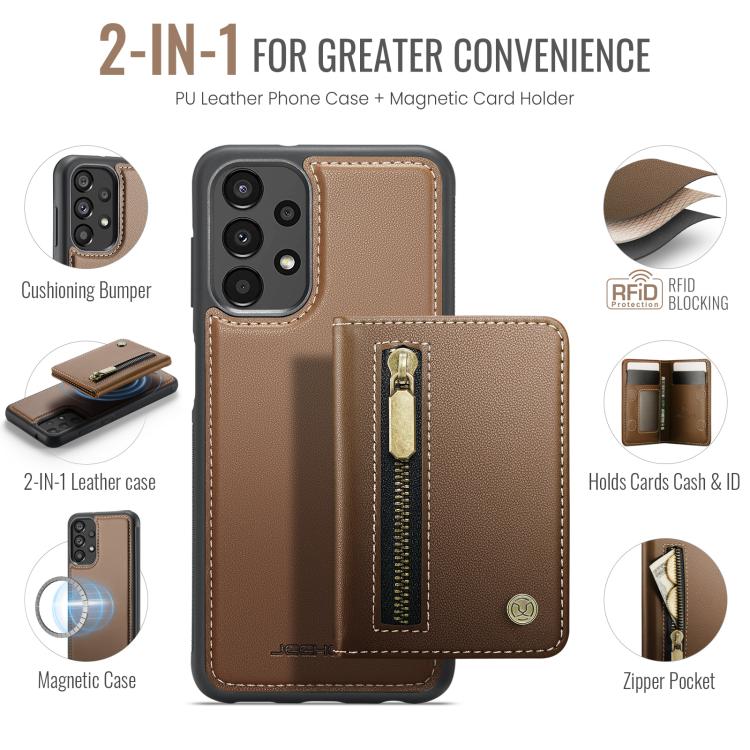 For Samsung Galaxy A33 5G JEEHOOD J12 Exquisite RFID MagSafe Zipper Card Bag Phone Case