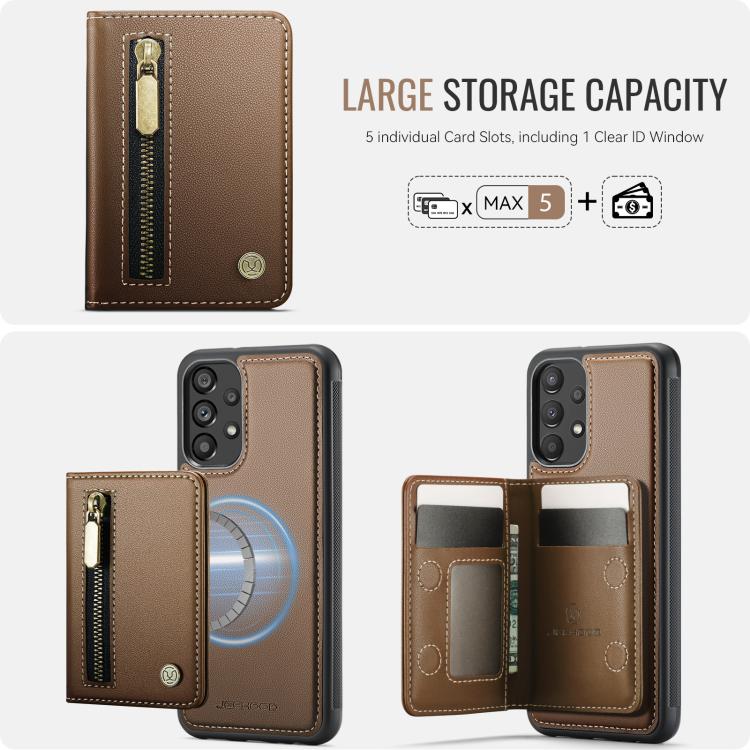 For Samsung Galaxy A33 5G JEEHOOD J12 Exquisite RFID MagSafe Zipper Card Bag Phone Case