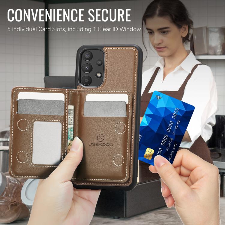 For Samsung Galaxy A33 5G JEEHOOD J12 Exquisite RFID MagSafe Zipper Card Bag Phone Case