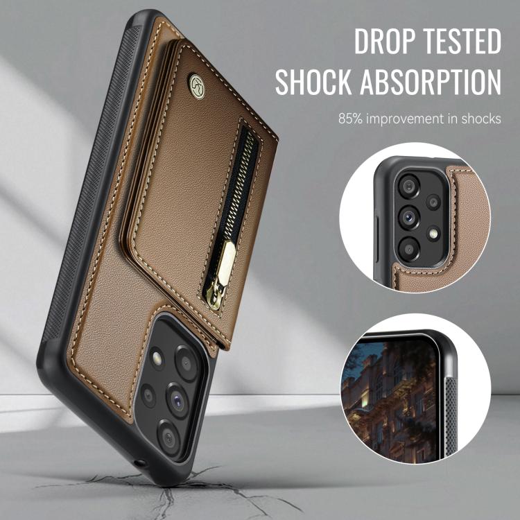 For Samsung Galaxy A33 5G JEEHOOD J12 Exquisite RFID MagSafe Zipper Card Bag Phone Case
