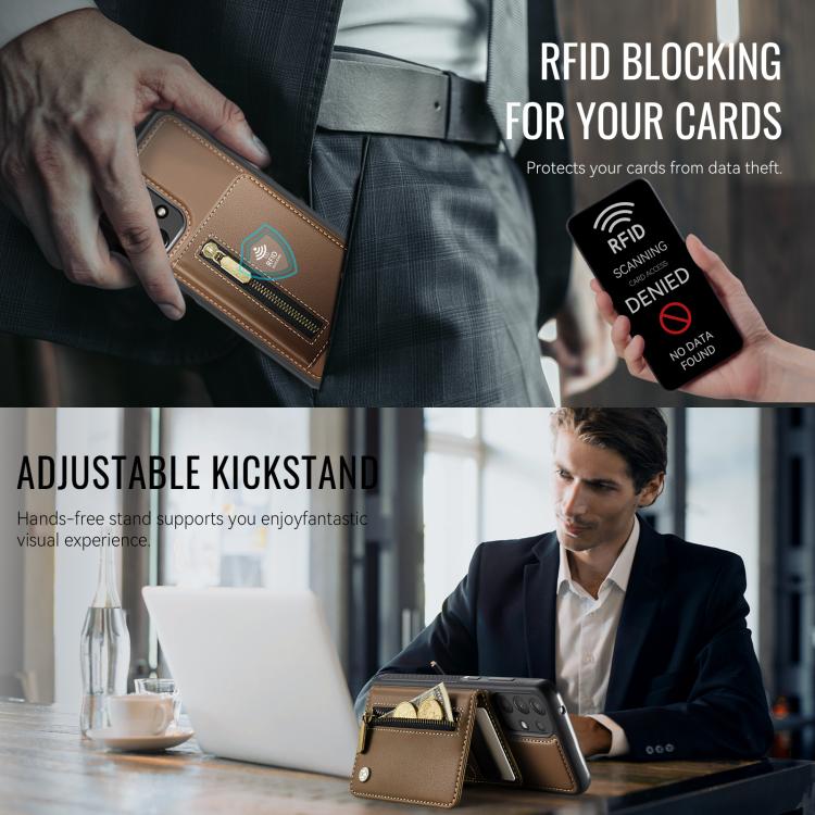 For Samsung Galaxy A33 5G JEEHOOD J12 Exquisite RFID MagSafe Zipper Card Bag Phone Case