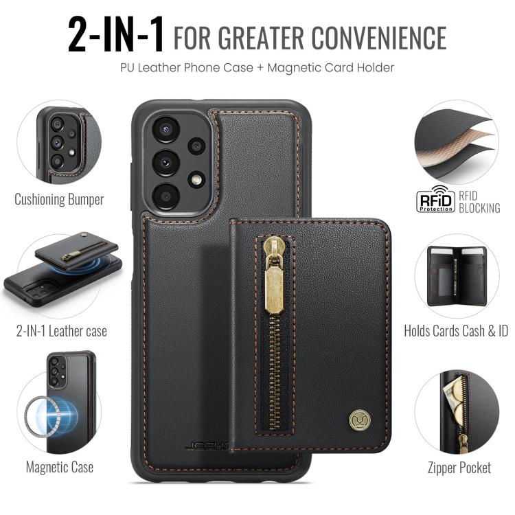 For Samsung Galaxy A33 5G JEEHOOD J12 Exquisite RFID MagSafe Zipper Card Bag Phone Case