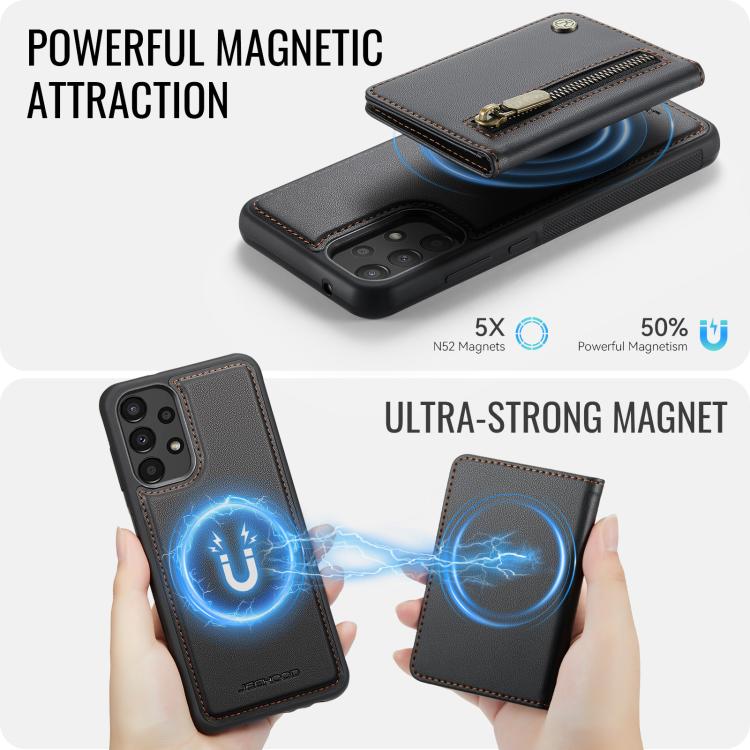 For Samsung Galaxy A33 5G JEEHOOD J12 Exquisite RFID MagSafe Zipper Card Bag Phone Case