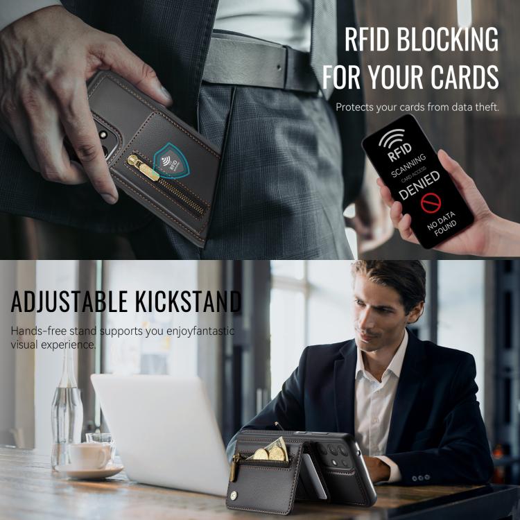 For Samsung Galaxy A33 5G JEEHOOD J12 Exquisite RFID MagSafe Zipper Card Bag Phone Case