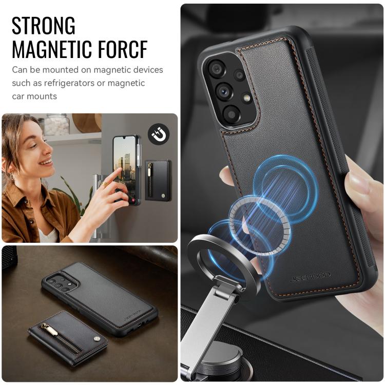 For Samsung Galaxy A33 5G JEEHOOD J12 Exquisite RFID MagSafe Zipper Card Bag Phone Case