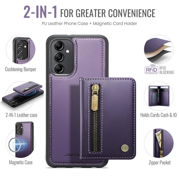 For Samsung Galaxy A34 5G JEEHOOD J12 Exquisite RFID MagSafe Zipper Card Bag Phone Case