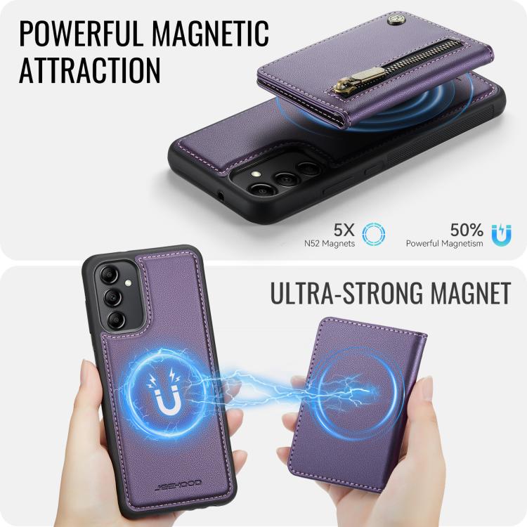 For Samsung Galaxy A34 5G JEEHOOD J12 Exquisite RFID MagSafe Zipper Card Bag Phone Case