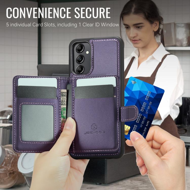 For Samsung Galaxy A34 5G JEEHOOD J12 Exquisite RFID MagSafe Zipper Card Bag Phone Case