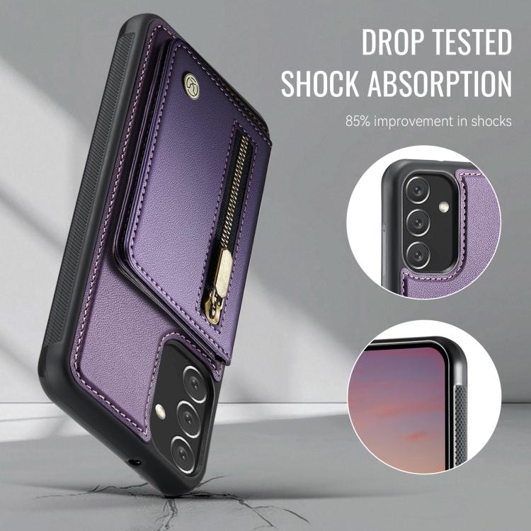 For Samsung Galaxy A34 5G JEEHOOD J12 Exquisite RFID MagSafe Zipper Card Bag Phone Case