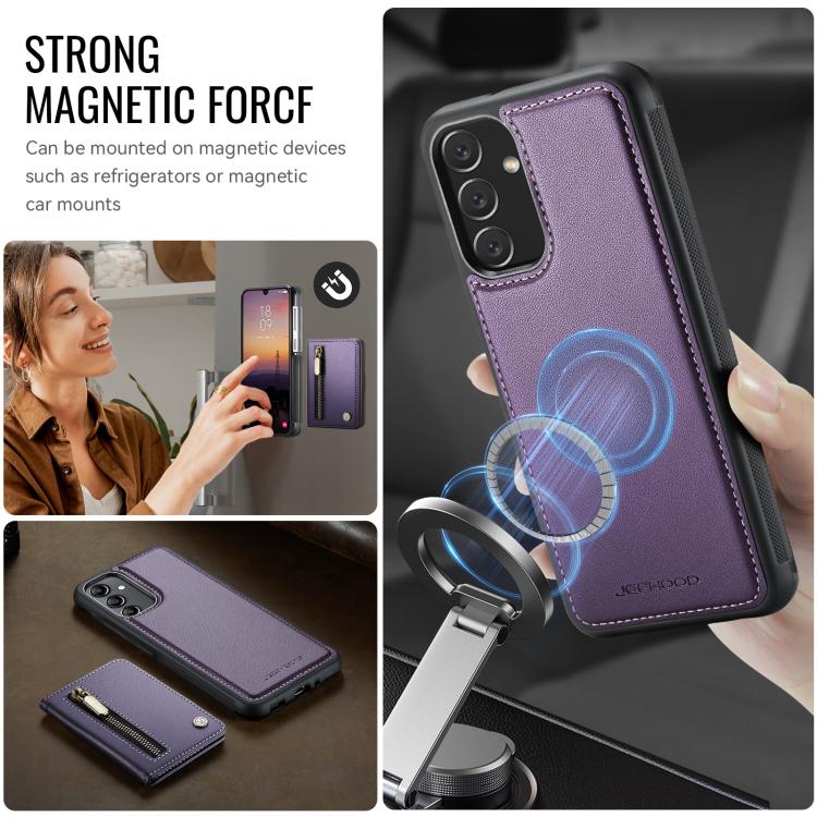 For Samsung Galaxy A34 5G JEEHOOD J12 Exquisite RFID MagSafe Zipper Card Bag Phone Case