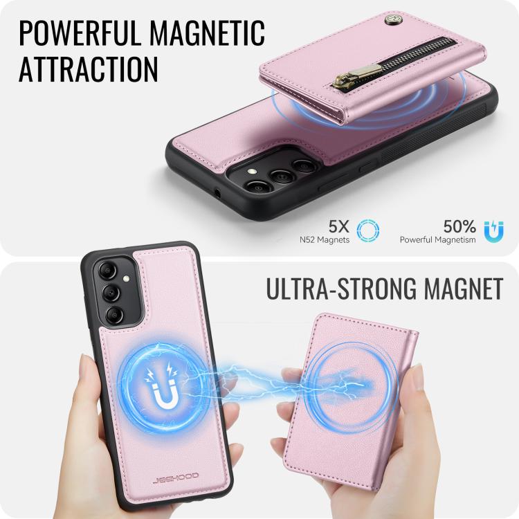 For Samsung Galaxy A34 5G JEEHOOD J12 Exquisite RFID MagSafe Zipper Card Bag Phone Case