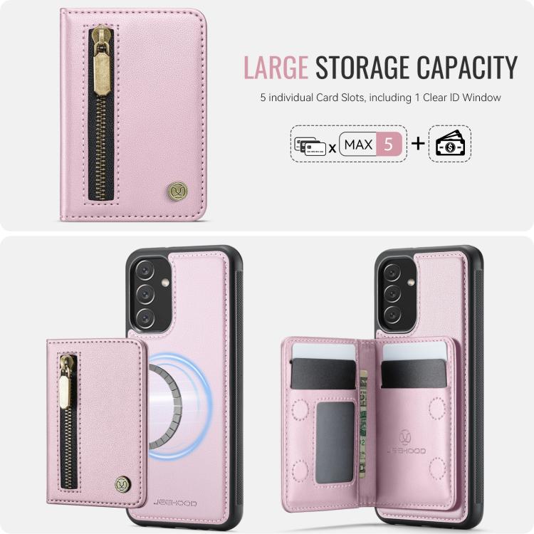 For Samsung Galaxy A34 5G JEEHOOD J12 Exquisite RFID MagSafe Zipper Card Bag Phone Case