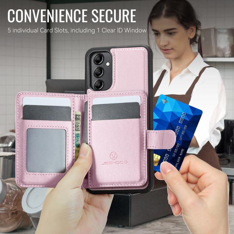 For Samsung Galaxy A34 5G JEEHOOD J12 Exquisite RFID MagSafe Zipper Card Bag Phone Case