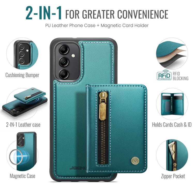 For Samsung Galaxy A34 5G JEEHOOD J12 Exquisite RFID MagSafe Zipper Card Bag Phone Case