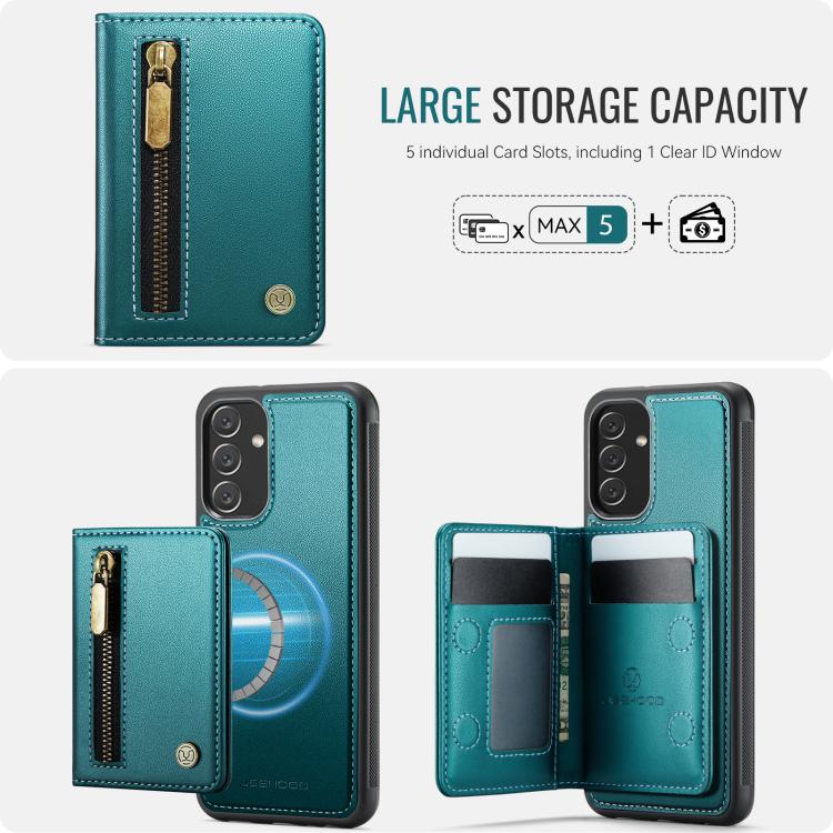 For Samsung Galaxy A34 5G JEEHOOD J12 Exquisite RFID MagSafe Zipper Card Bag Phone Case