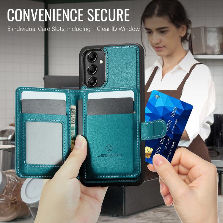 For Samsung Galaxy A34 5G JEEHOOD J12 Exquisite RFID MagSafe Zipper Card Bag Phone Case