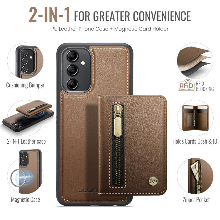 For Samsung Galaxy A34 5G JEEHOOD J12 Exquisite RFID MagSafe Zipper Card Bag Phone Case