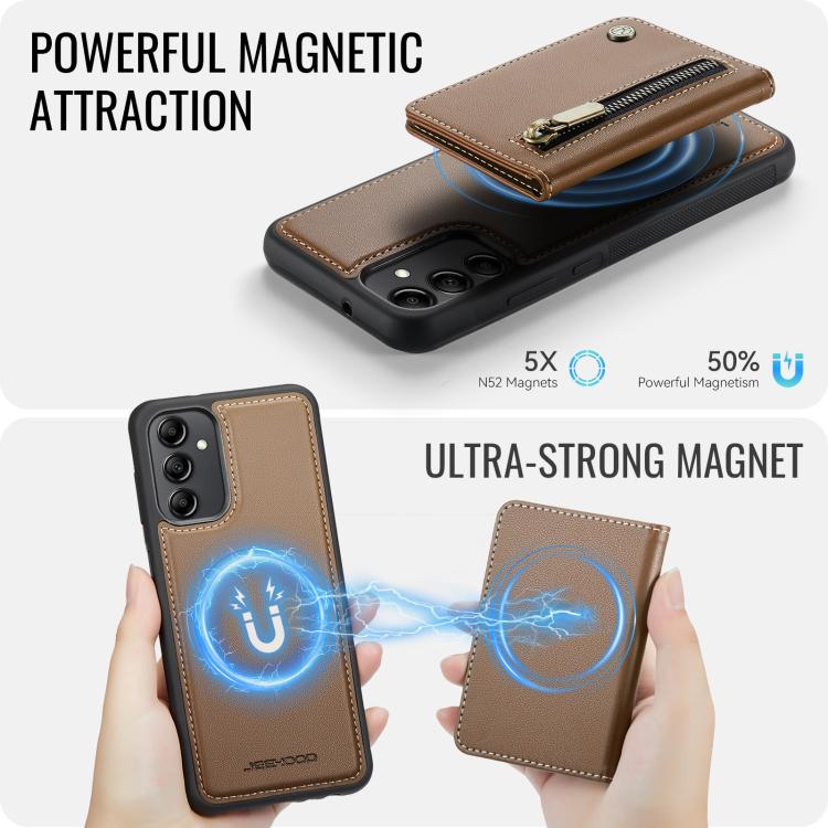 For Samsung Galaxy A34 5G JEEHOOD J12 Exquisite RFID MagSafe Zipper Card Bag Phone Case