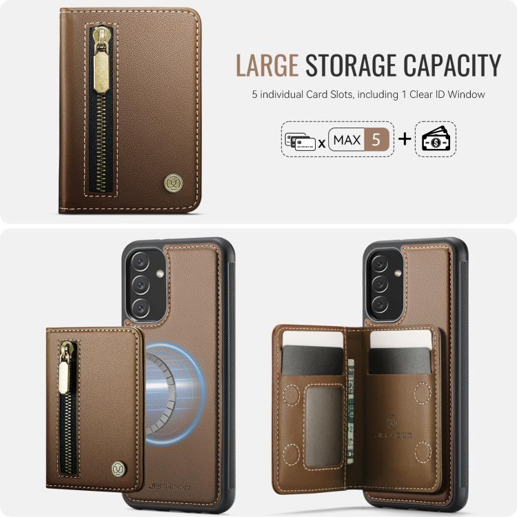For Samsung Galaxy A34 5G JEEHOOD J12 Exquisite RFID MagSafe Zipper Card Bag Phone Case