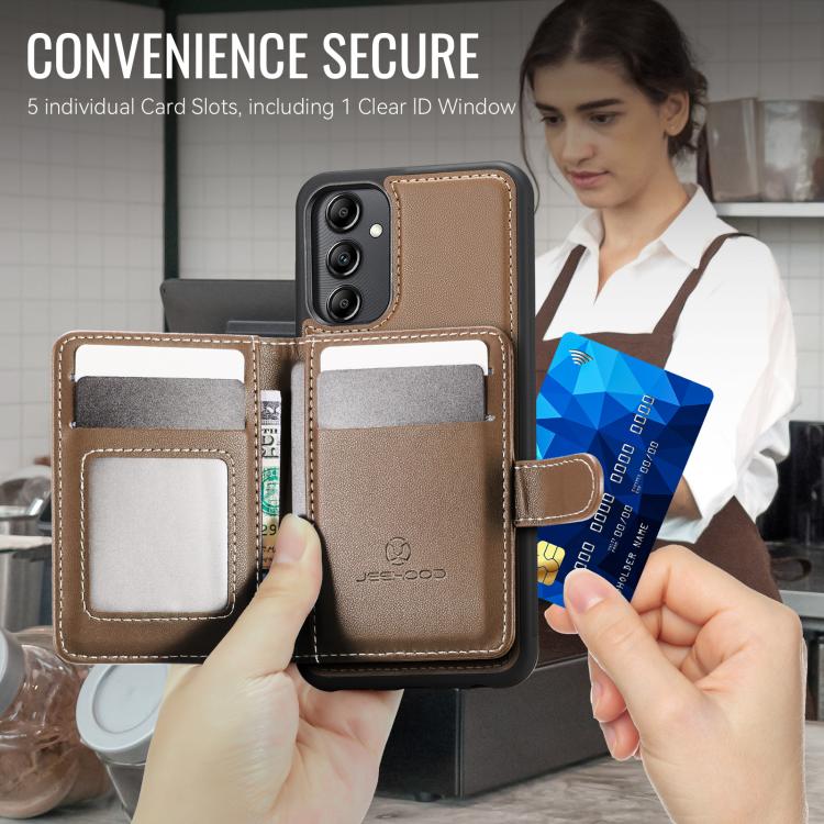 For Samsung Galaxy A34 5G JEEHOOD J12 Exquisite RFID MagSafe Zipper Card Bag Phone Case