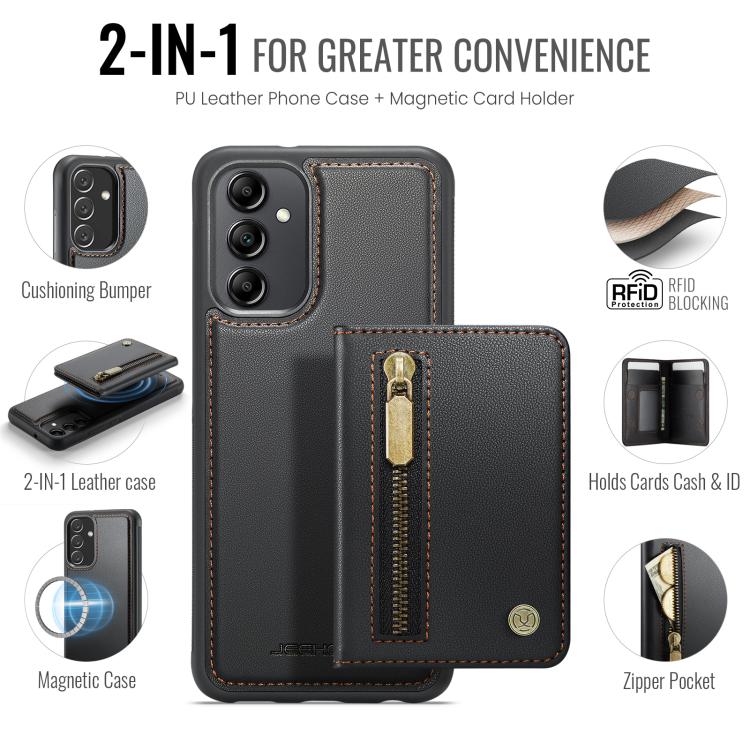 For Samsung Galaxy A34 5G JEEHOOD J12 Exquisite RFID MagSafe Zipper Card Bag Phone Case