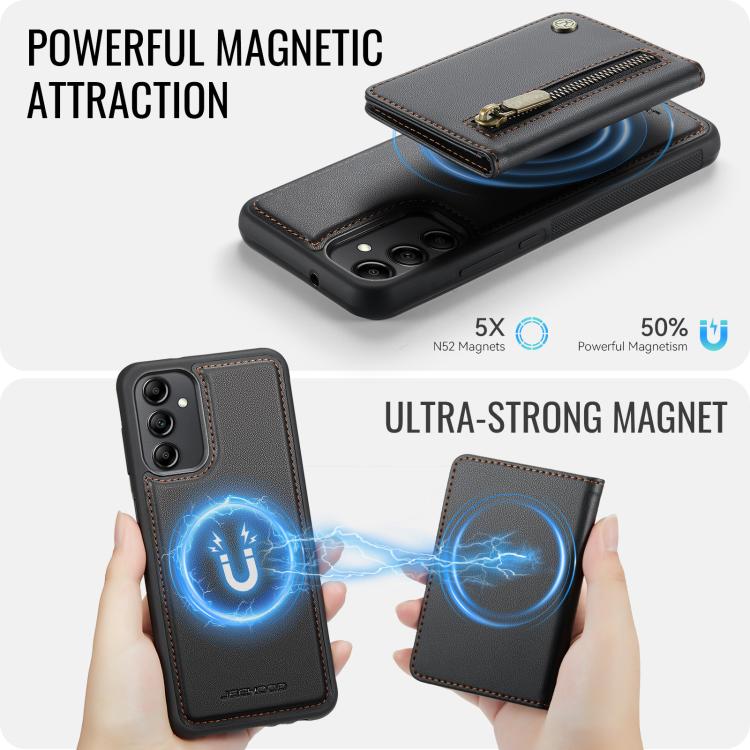 For Samsung Galaxy A34 5G JEEHOOD J12 Exquisite RFID MagSafe Zipper Card Bag Phone Case