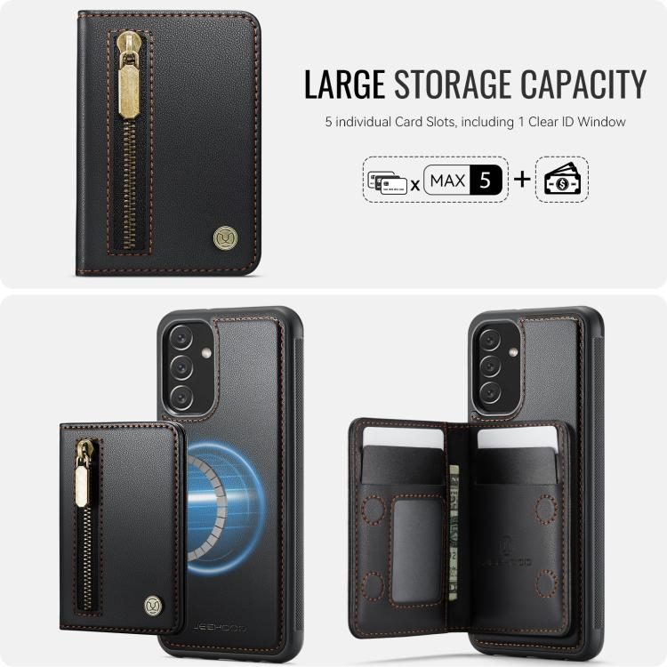 For Samsung Galaxy A34 5G JEEHOOD J12 Exquisite RFID MagSafe Zipper Card Bag Phone Case