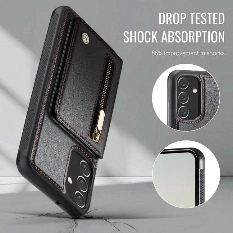 For Samsung Galaxy A34 5G JEEHOOD J12 Exquisite RFID MagSafe Zipper Card Bag Phone Case