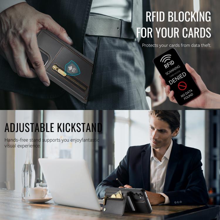 For Samsung Galaxy A34 5G JEEHOOD J12 Exquisite RFID MagSafe Zipper Card Bag Phone Case