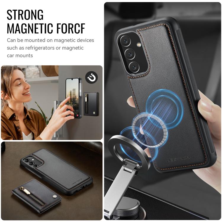 For Samsung Galaxy A34 5G JEEHOOD J12 Exquisite RFID MagSafe Zipper Card Bag Phone Case