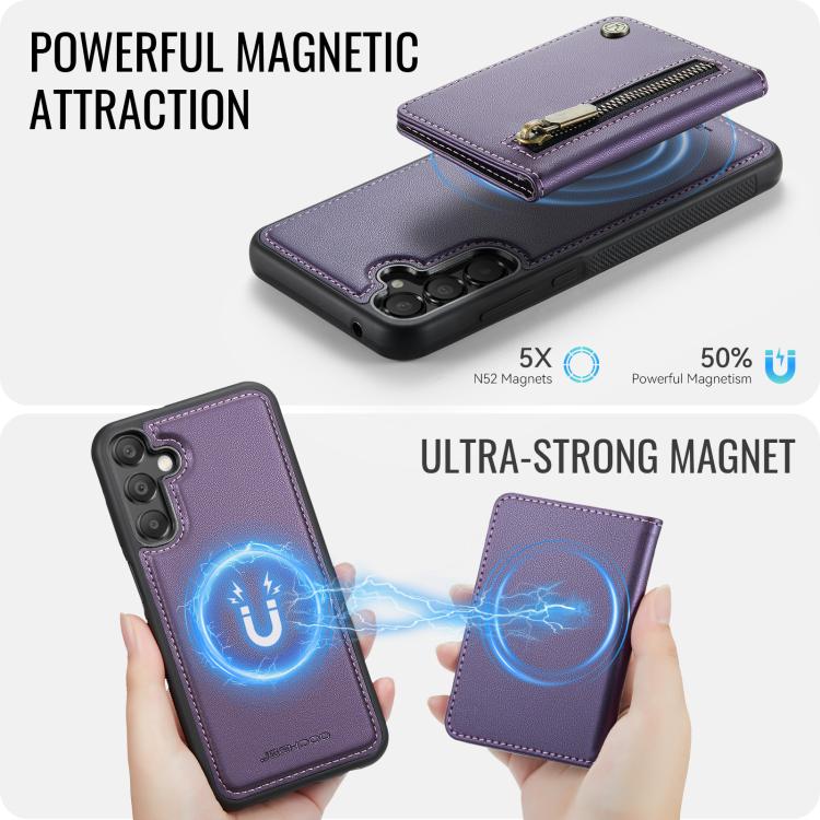 For Samsung Galaxy A35 5G JEEHOOD J12 Exquisite RFID MagSafe Zipper Card Bag Phone Case