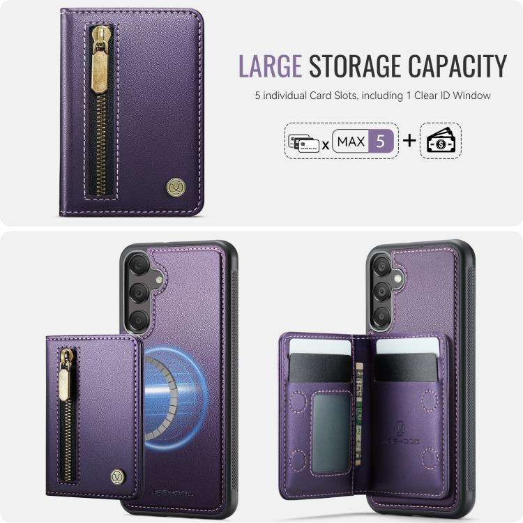 For Samsung Galaxy A35 5G JEEHOOD J12 Exquisite RFID MagSafe Zipper Card Bag Phone Case