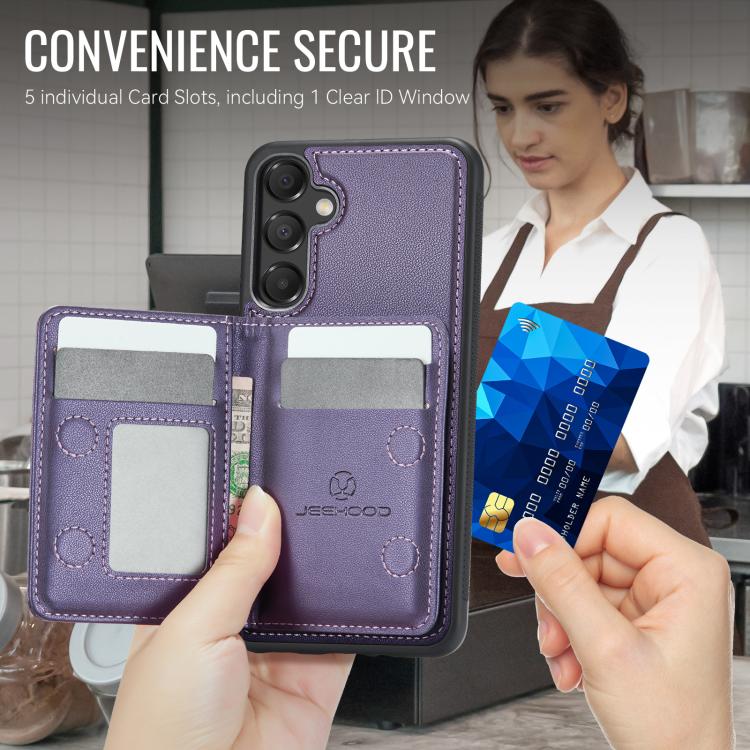 For Samsung Galaxy A35 5G JEEHOOD J12 Exquisite RFID MagSafe Zipper Card Bag Phone Case