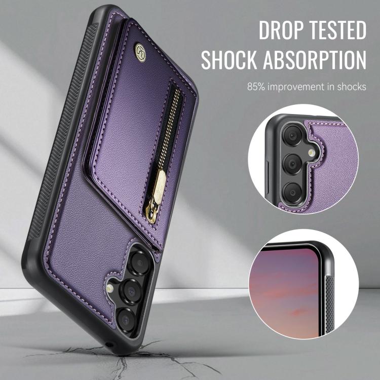 For Samsung Galaxy A35 5G JEEHOOD J12 Exquisite RFID MagSafe Zipper Card Bag Phone Case
