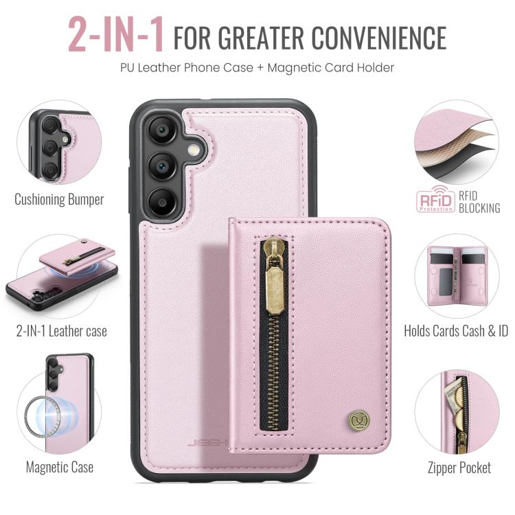 For Samsung Galaxy A35 5G JEEHOOD J12 Exquisite RFID MagSafe Zipper Card Bag Phone Case