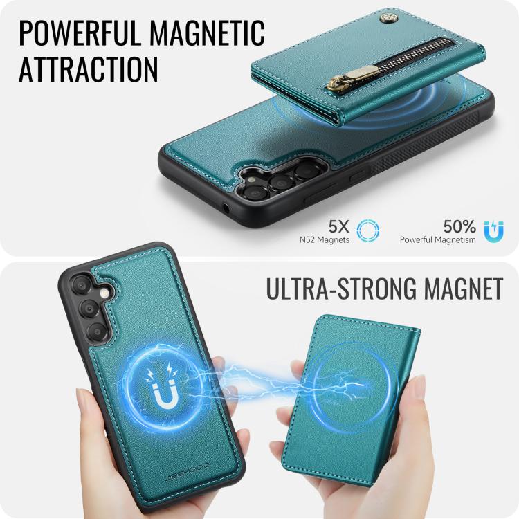 For Samsung Galaxy A35 5G JEEHOOD J12 Exquisite RFID MagSafe Zipper Card Bag Phone Case