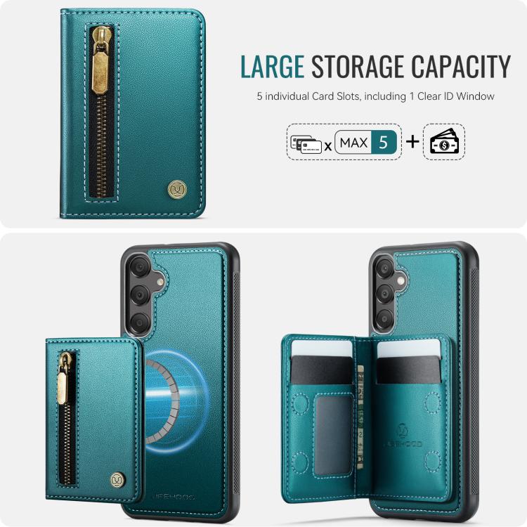 For Samsung Galaxy A35 5G JEEHOOD J12 Exquisite RFID MagSafe Zipper Card Bag Phone Case