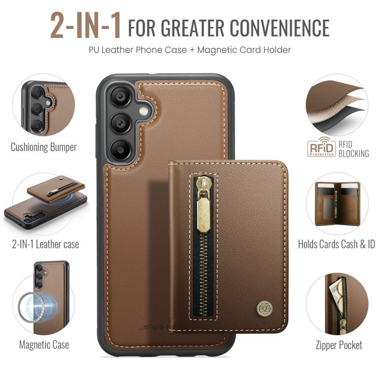 For Samsung Galaxy A35 5G JEEHOOD J12 Exquisite RFID MagSafe Zipper Card Bag Phone Case