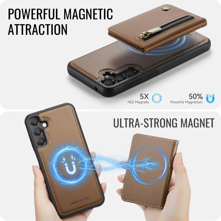 For Samsung Galaxy A35 5G JEEHOOD J12 Exquisite RFID MagSafe Zipper Card Bag Phone Case