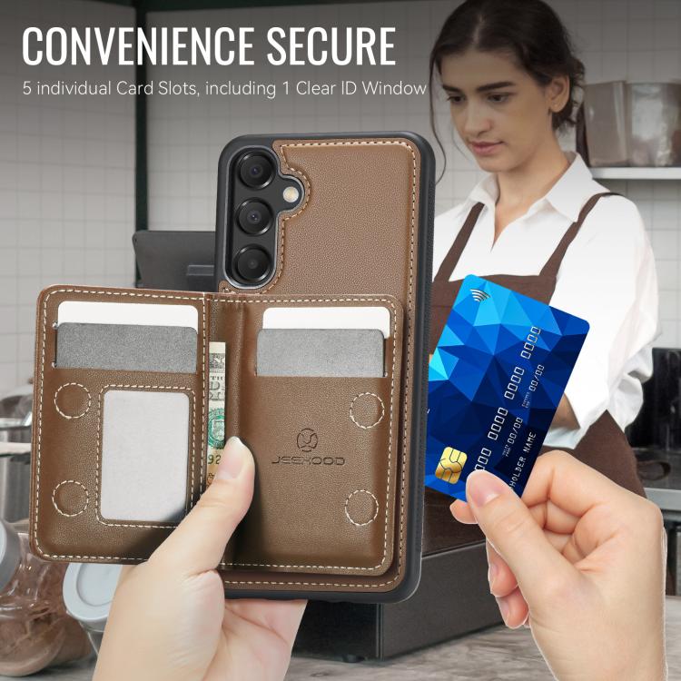 For Samsung Galaxy A35 5G JEEHOOD J12 Exquisite RFID MagSafe Zipper Card Bag Phone Case