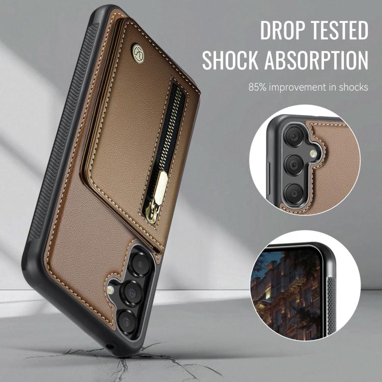 For Samsung Galaxy A35 5G JEEHOOD J12 Exquisite RFID MagSafe Zipper Card Bag Phone Case