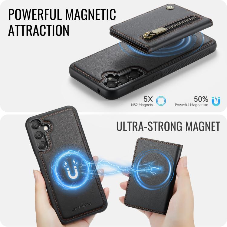 For Samsung Galaxy A35 5G JEEHOOD J12 Exquisite RFID MagSafe Zipper Card Bag Phone Case